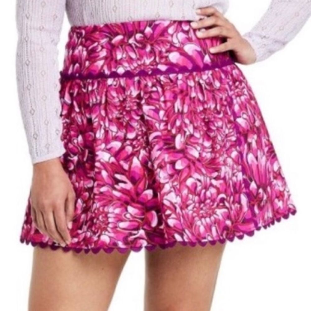 NWT Kika Vargas Mum Scalloped Hem Mini Skirt Pink and White Floral Size 16